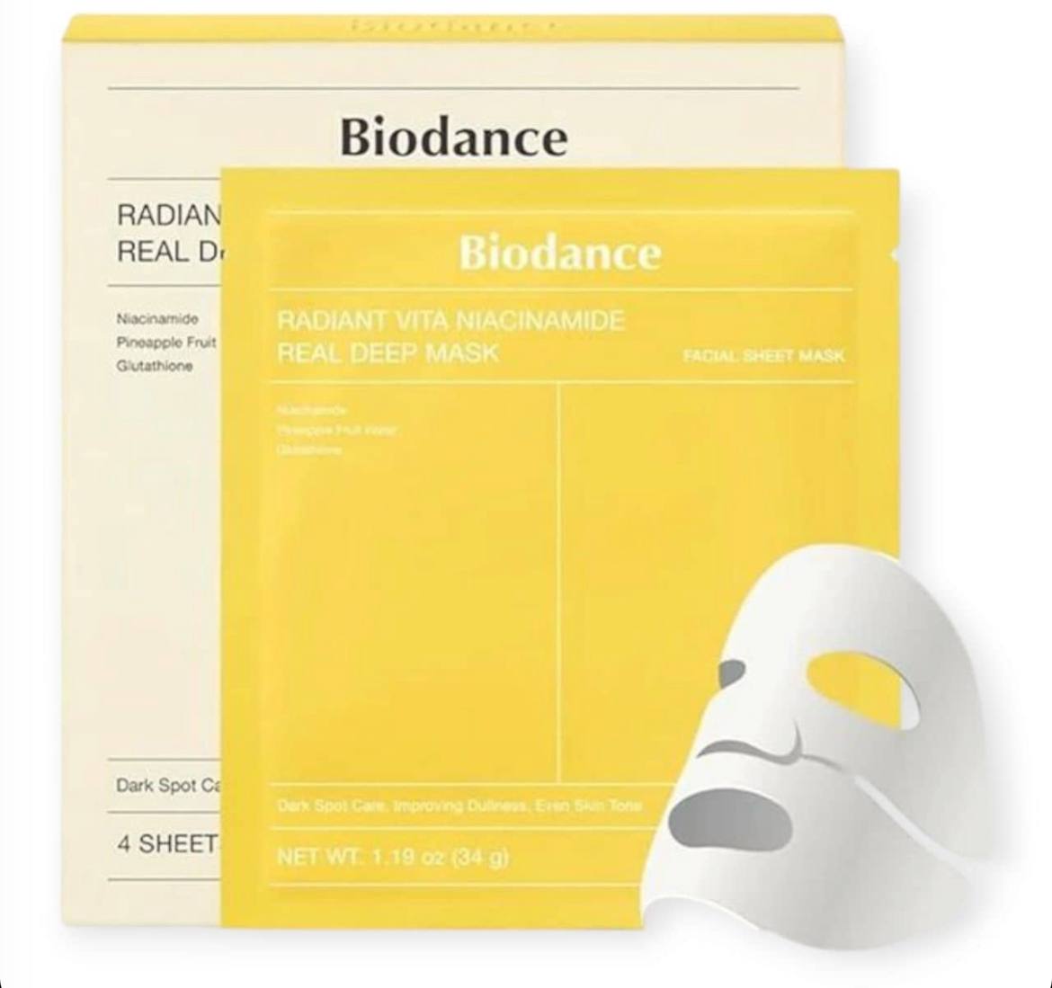 ماسک ورقه ای روشن کننده و ضد لک و منافذ بایودنس Biodance با نیاسینامید رنگ زرد